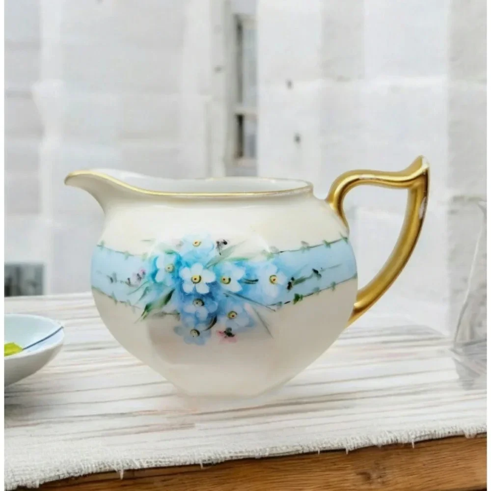 Antique ZS & Co. Bavaria Blue Flower Gold Rimmed Creamer